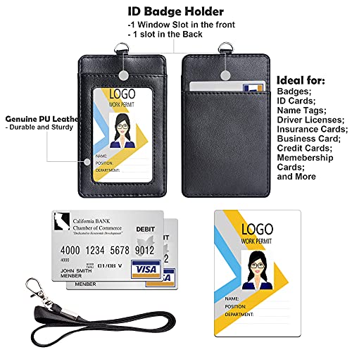 Arae Card Holder Vertical Pu Leather Badge Holder With 1 Clear Id Card Window 1 Card Slot And 1 Neck Lanyard For Office/School Id Credit Card Driver License - Black #TOP3