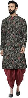 kisah Men's Kurta Dhoti Set, Black Cotton Blend, Printed Regular Fit Mandarin Collar Full Sleeves-picture-48