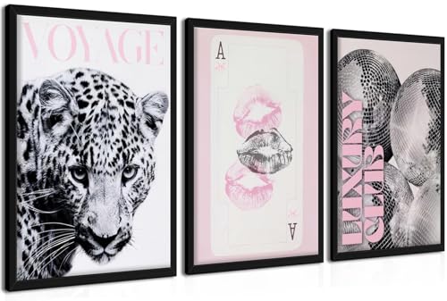 Pink Cheetah Wall Art Set of 3, Y2K Trendy Leopard