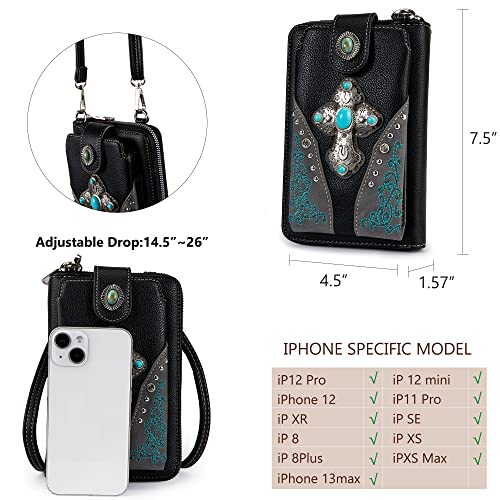 Image of Montana West Western Crossbody Phone Wallet for Women RFID Blocking Wallet Purse with Cash Slots & Zipper Pocket
