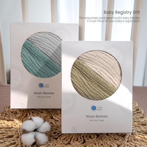 Image of lulumoon Muslin Baby Blanket Neutral: Cotton Toddler Blanket for Daycare | Soft Reversible Crib Bedding for Baby - Lightweight 4-Layer Muslin for Stroller, Tummy Time & Travel, 47 inchx47 inch(Olive)