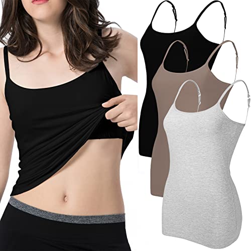 Image of Ibeauti Womens Camisole with Shelf Bra Cotton Tank Top Adjustable Spaghetti Straps Cami Tops 3 Packs
