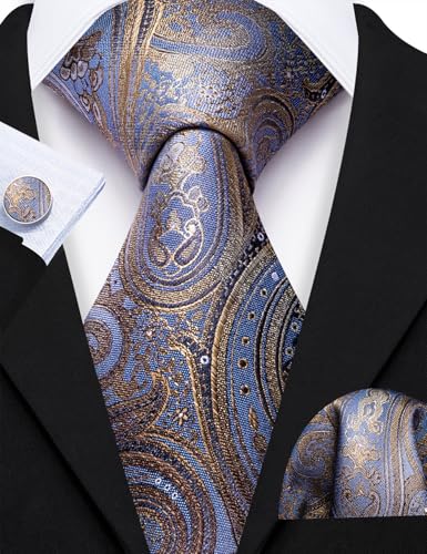 Image of Barry.Wang Men Ties Paisley Woven Silk Necktie Set with Pocket Suqare Cufflinks Formal