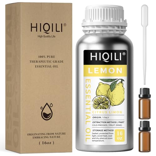 Image of HIQILI Lemon Essential Oil for Cleaning, Degreasing & Household Use, Skin Care, Aromatherapy, Diffuser - 16 Fl Oz