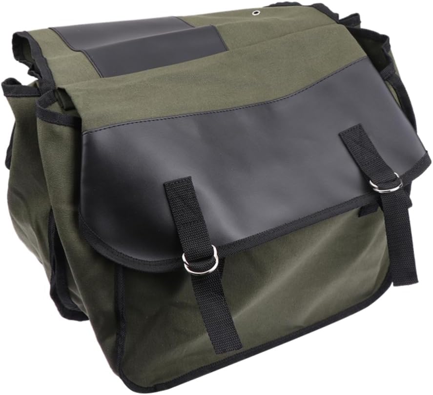 Double Pouch Mountain Bike Rear Storage Bag Canvas Weight Loading Pouch Elastic Rope Sturdy Bike Tail Organizer for Cycling and Travel