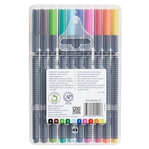 Staedtler Triplus Fineliner Porous Point Pen, Stick, Extra-Fine 0.3 Mm, Assorted Ink Colors, Silver Barrel, 10/pack - Thumbnail 2