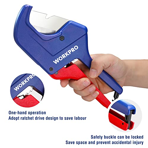 WORKPRO Ratchet PVC Pipe Cutter Tool, Up to 2-1/2", Pex Cutting Tool for Cutting PEX, PVC, PPR, and Plastic Hoses with Sharp 5Cr15MoV Stainless Steel Blades, Suitable for Home Repairs and Plumbers - Image 2