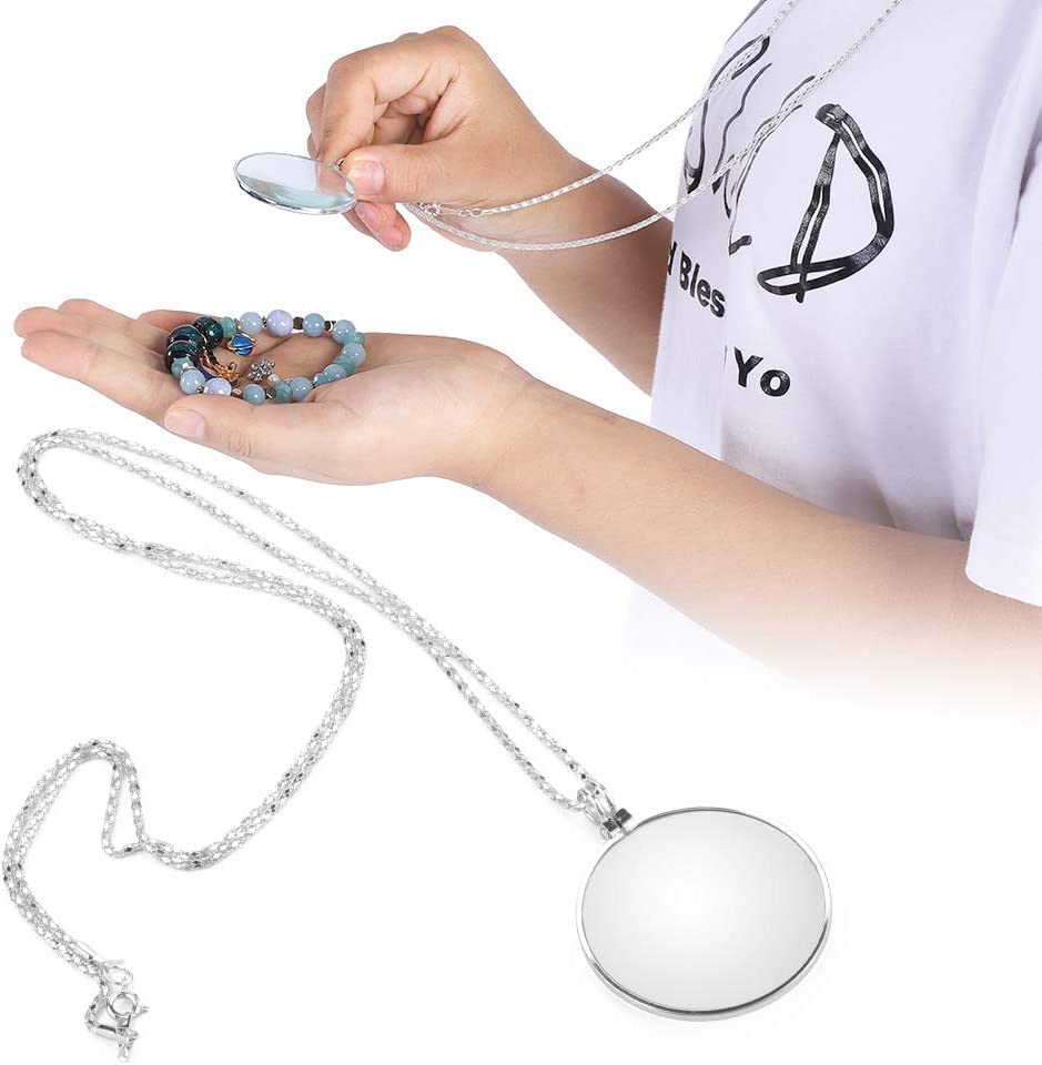 Collier Loupe PATIKIL 3X – Pendentif Vintage En Verre, 4,5 Cm, Chaîne De 80 Cm (lot De 2 : Orange Et Vert)