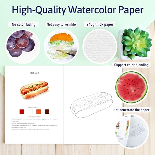 CraftyManor Watercolor Workbook Creative Insect Water Color Paint Book Set with Paints & Brush, 12 Patterns of Original DIY Designs, Beginner-Friendly Adult Coloring Books (FF-SW) by CraftyManor - Image 4