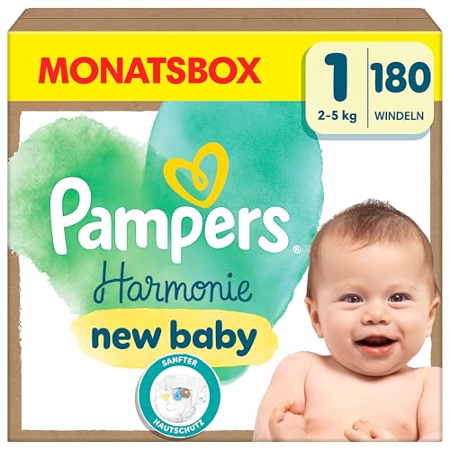 Pampers Harmonie Windeln Größe 1, 180 Windeln, 2kg-5kg, sanfter...