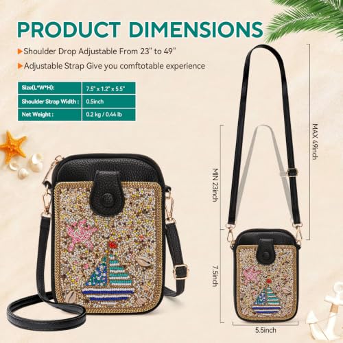 Image of Women's Small Crossbody Cell Phone Bag, Boho Colorful Beaded Purse Wallet with Handmade Cute Patterns