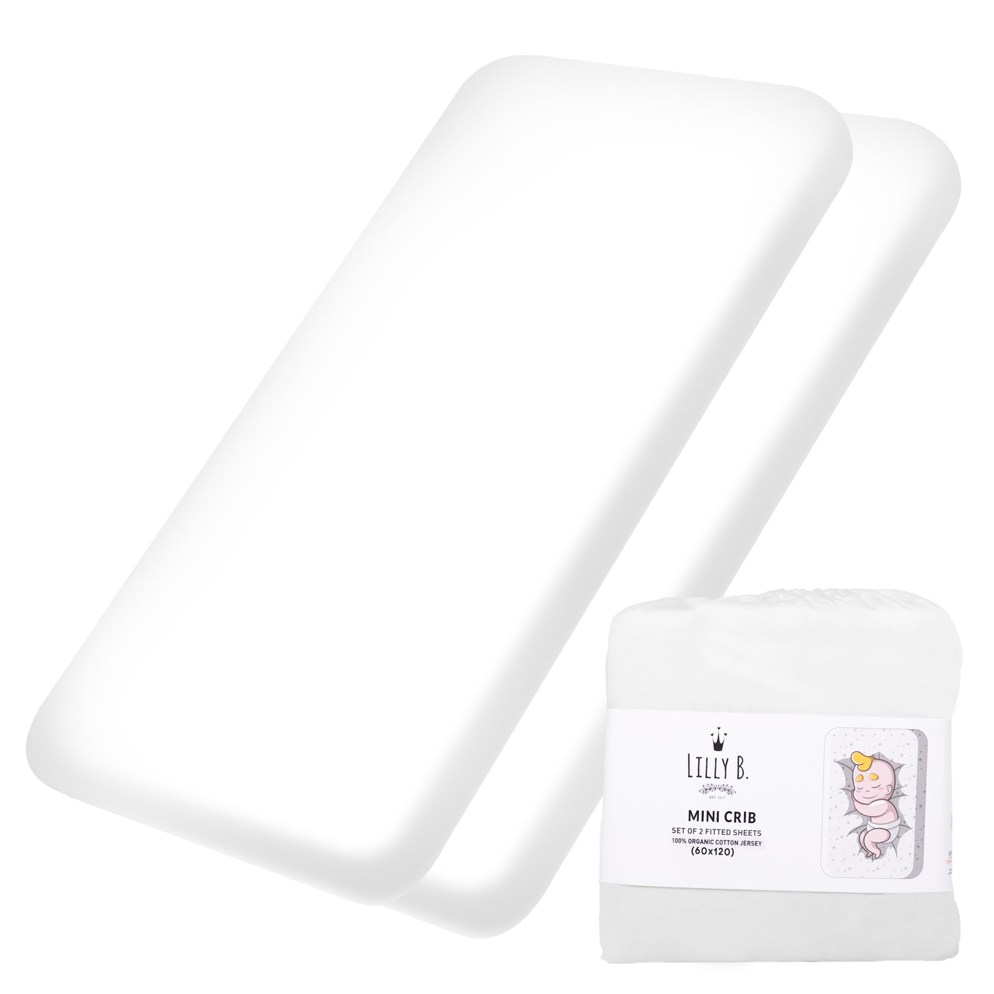 Lilly Belly CloudSoft 100% Organic Cotton Fitted Next to me Crib Sheets | Crisp White Luxury for 60x120 CM Cot Beds (White Color) | Ideal as Cot Sheets 120x60 Fitted | Cot Bed Sheets.
