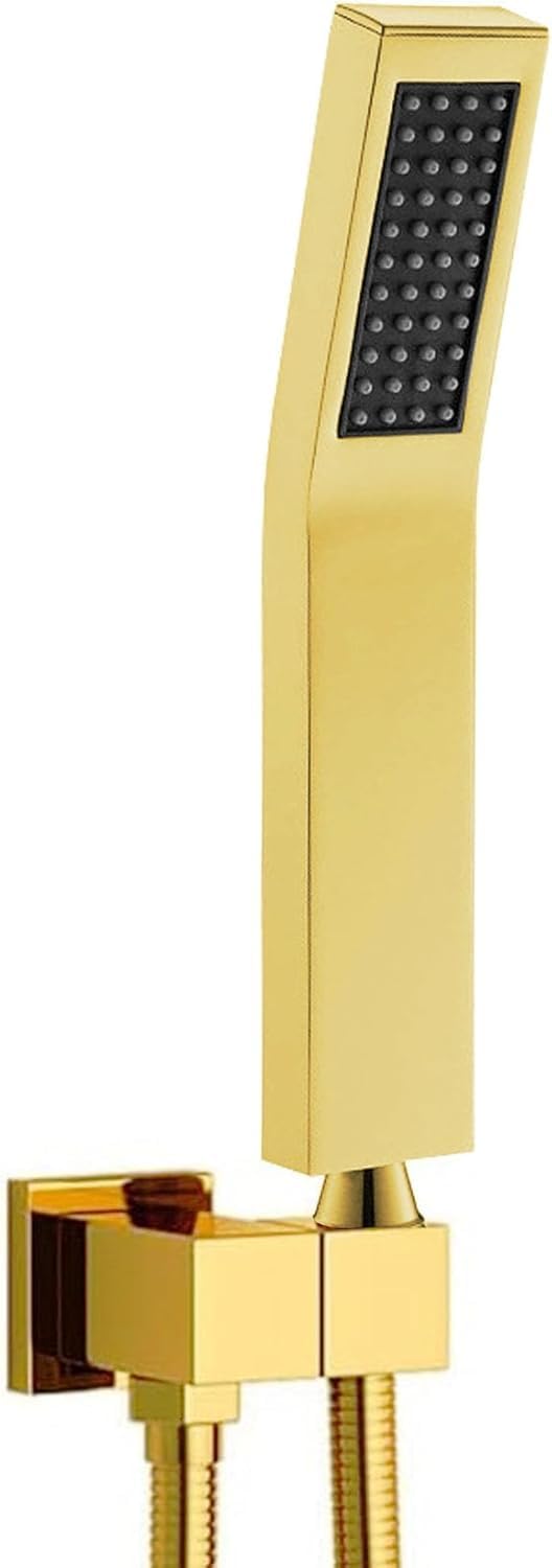 Bathroom Gold Handheld Shower Wand, Hand Brass Shower Head with Long Hose, Shower Head with Handheld Sprayer Showerhead Holder Wall Mount, BELLEARLY