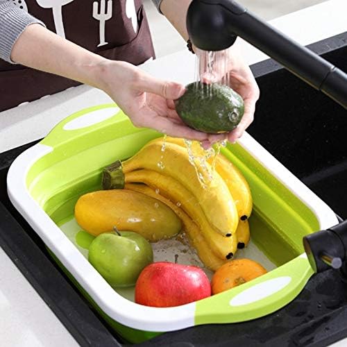 Sturdy Cutting Board Multifunction Washing Vegetable Fruit Storage,Foldable 3 in 1 Multifunction Chopping Board Place Saving (Color : Gray) (Green)