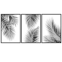 3 Piece Framed Canvas Wall Art Black and White Tropical Leaves Canvas Prints Home Artwork Decoration for Living Room,Bedroom - 16