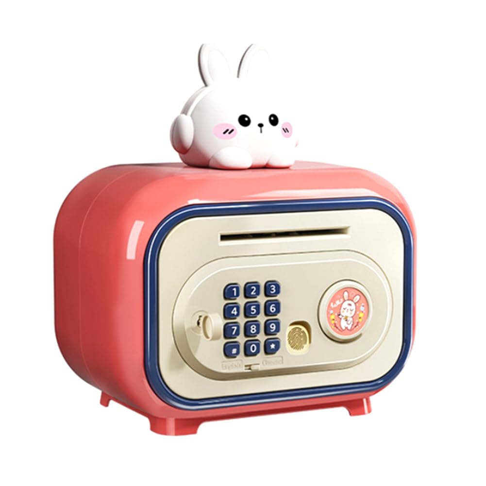 Hndhbfgrt Password Lock Automatic Roll-Up Savings Bank Voice Reminder Fingerprint -Protected Smart Money Deposit Box Safe Box