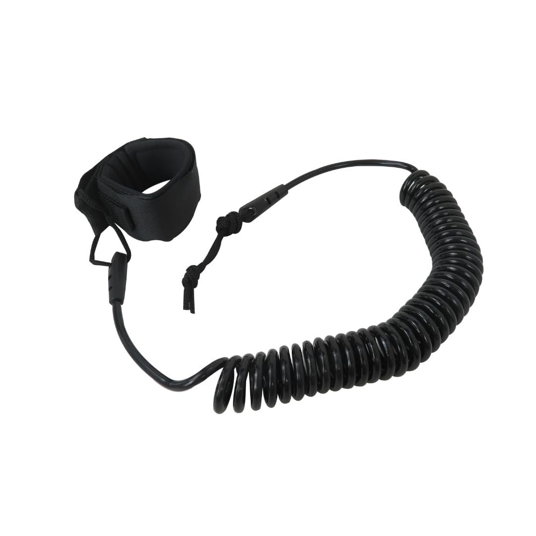 Professional Black Kayaking Coiled Sping Leash 10' Surfboard Leash Leg Rope for Stand up Paddling, Surfing
