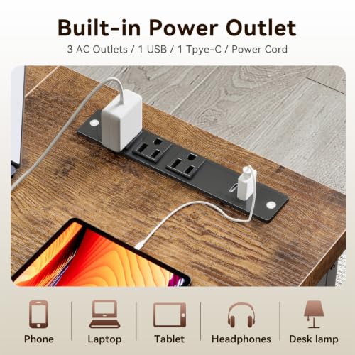 Image of Coleshome 71 Inch Long Computer Desk with Power Outlet, Thicker Desktop & Legs, Large Heavy Duty Office Desk for Home Office & Gaming, Rustic Brown