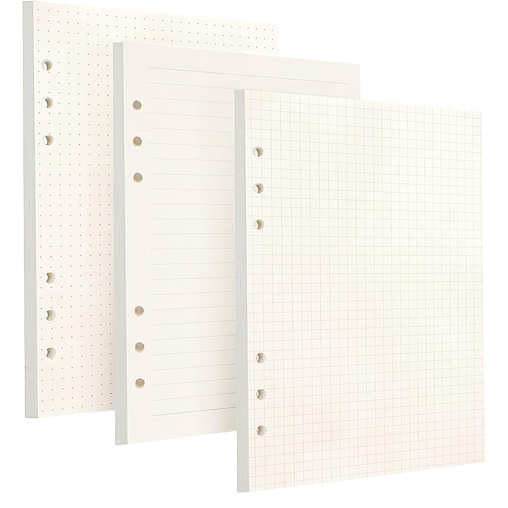 3 Confezioni di Ricarica di Carta A5,6 Fori Ricarica Inserti Di Carta 180 Fogli/360 Pagine,Ricariche di Carta per Raccoglitore Ad Anelli A5,Agende,Planner,Diari (righe+puntinati+quadretti)