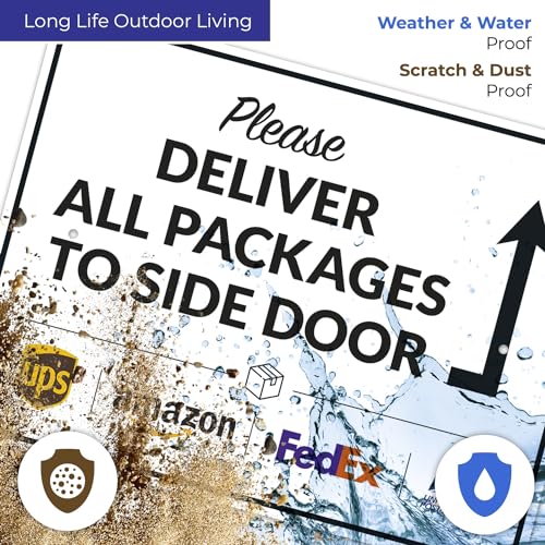 Image of Package Delivery Sign, Delivery Instructions Deliver All Package to Side Door Sign, 18x24 Inches, Rust Free .063 Aluminum, Fade Resistant, Made in USA by Sigo Signs