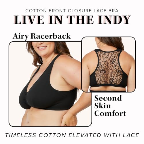 LEADING LADY, The Indy, Front-Closure Cotton Bra for Women, Wireless, Full Coverage, Lace Back, Non-Slip Straps, Unlined3