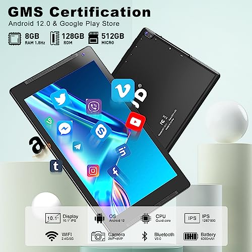 Tjd Android 12 Tablet, 10.1 Inch Tablets With Stand, 8Gb Ram 128Gb Rom 512Gb Expandable, Hd Ips Screen, Google Gms Tablet, 6000Mah Fast Charge, 8Mp Dual Camera, 2.4G/5G Wifi6, Ips Hd Touch Screen #TOP1