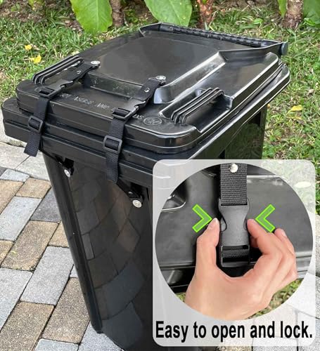 Image of Adjustable Trash Can Lid Lock Strap, Security Strap Use for Locking Outdoor Waste Bin, Animals Proof Straps for Garbage Can, 2 Pack