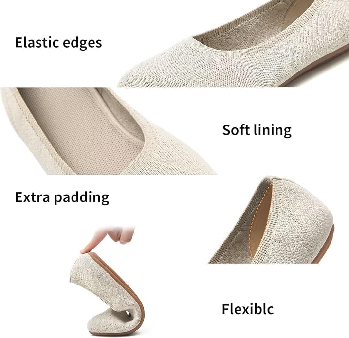 Image of Puxowe Women's Ballet Flats Breathable Knit Slip On Comfortable Round Toe Walking Shoes with Arch Support Insole for Work