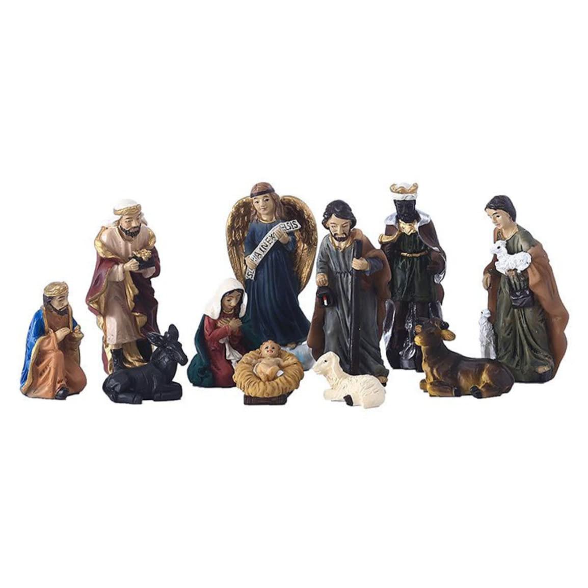 CAKEEYUM Nativity Figurines Christmas Miniature Ornament Xmas Resin Figurines Nativity Miniature Ornaments