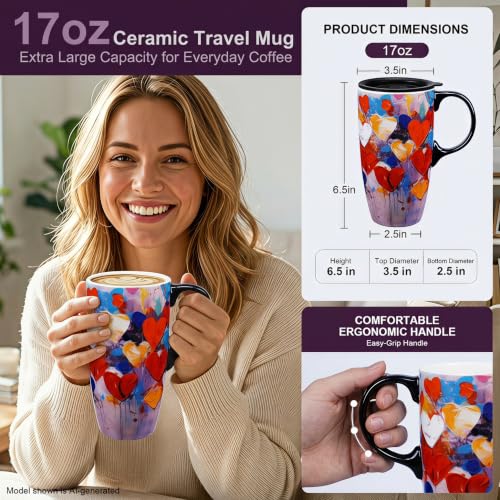 Mug de cerámica para viaje 17 oz con tapa y diseño abstracto miniatura 2