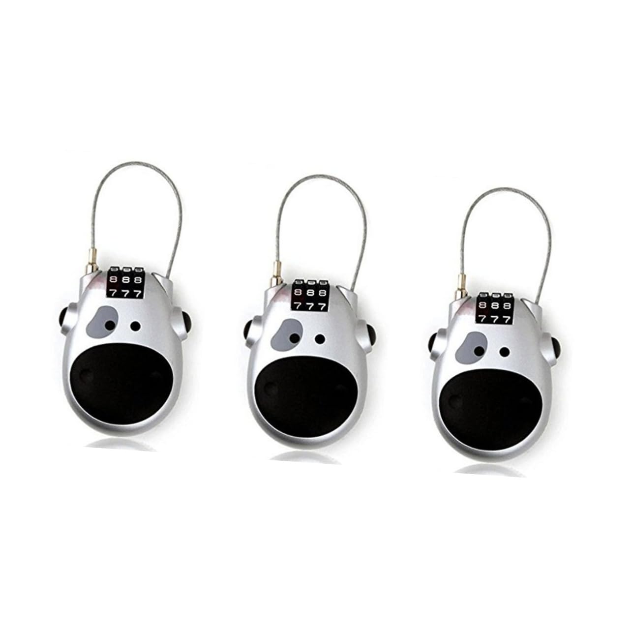 GALPADA 3pezzi Serratura Combinazione Cartoon Stile Mucca Sicurezza Per Viaggi Cavo Lungo Resistente e Facile Da Usare Adatta Per Valigie e Zaini