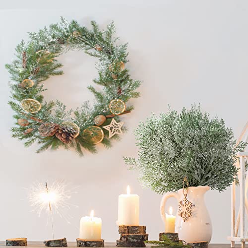 60 Pcs Christmas Artificial Pine Branches Faux Cedar Picks Floral Sprays 11 X 5.5 Inch Glitter Greenery Stems Pine Needles Twig For Xmas Vase Filler Home Garland Diy Wreath Decoration (Snowy Color) #TOP6
