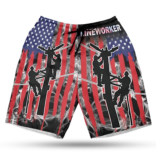Men's Electrician Swim Trunks - Powerline Worker Quick-Dry Hawaiian Swim Shorts for Men Series 29