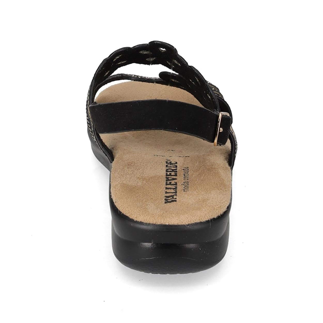 Valleverde 25326 Sandali Confort Donna Tessuto Nero Tacco Zeppa 3Cm Suola Gomma
