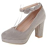  Lizoleor Femmes Bout Rond Prom Robe Bloc Mary Jane Bride Cheville Escarpins Bows Chunky Talons Hauts Mariage Plateforme Escarpins Gris Taille 37 EU/38Cn