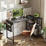 TIQLAB Small Computer Desk with Power Outlets, 40 Inch L Shaped Desk with Reversible Shelves, Gaming Desk Corner Desk Study Writing Table for Home Office Bedroom Living Room, Black - Image 2