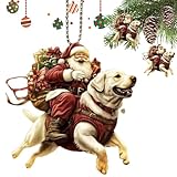 サンタクロースのクリスマスオーナメント、クリスマス用アクリルペンダント, ビスタプリント車の装飾サンタクロース乗馬犬アクリルペンダント | クリスマスツリー、窓枠、バルコニー用のクリスマスツリーオーナメント )