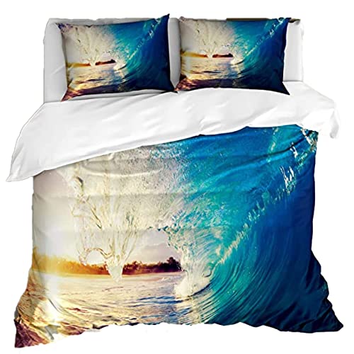 Duvet Cover King Size, Sunrise Waves Surfer Perspective Coastal Charm Kids' Duvet Cover Sets, 3D Printed Soft Microfiber Luxury Microfiber Bedding for Home Bedding Decor (No Comforter)