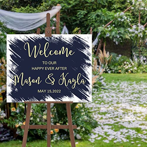 Panneau de calligraphie moderne pour mariage de style champêtre chic dans un jardin