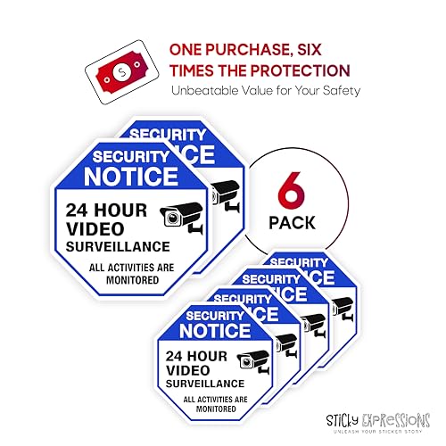 Sticky Expressions | Video Surveillance Sticker (6 Pcs), (TWO SIZES, 2 LARGE 3.5\" & 4 MEDIUM 2.65\") – Strong Adhesive, Durable, Waterproof Security Signs – Perfect For Indoor & Outdoor Use To Secure Your Business, Home, Vehicle, rtc. - Thumbnail 4