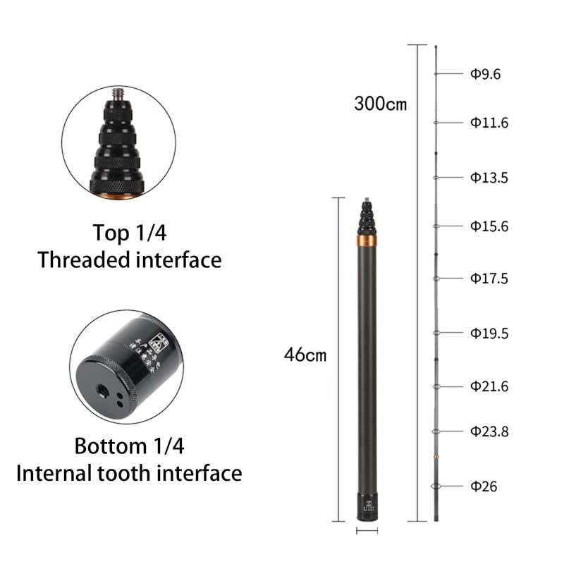 Generisch 3M Kohle Faser unsichtbar Extended Edition Selfie Stick Einstellbare Verlängerung Pole für Insta360 Panorama Kamera Action Kamera