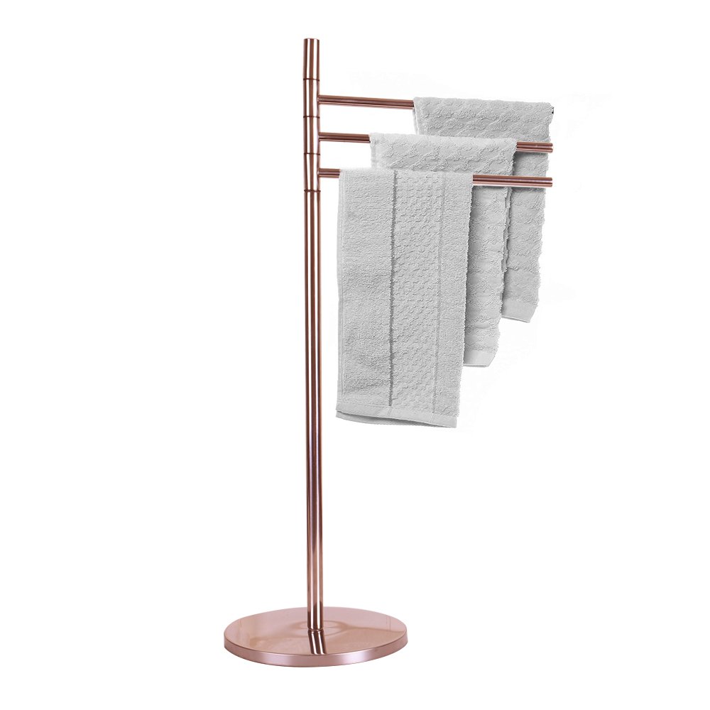 Stainless Steel Towel Holder Stand For Bathroom Kitchen Indoor Free Standing Gym Towel Rack With 3 Swivel Arms Portablerose Gold Amazonin Furniture