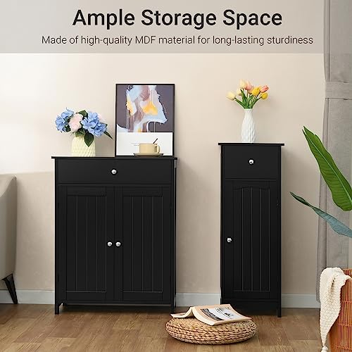 Iwell Bathroom Cabinet, Free Standing Bathroom Storage Cabinet With 1 Large Drawer & Adjustable Shelves, Wooden Entryway Storage Cabinet For Bathroom, Kitchen, Living Room, Black #TOP3