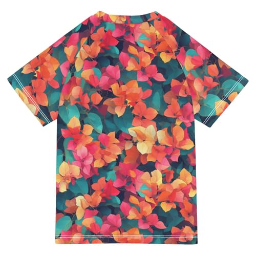 ALAZA Kids Rash Guard Girls Toddler Swim Shirts Short Sleeve Bougainvillea Flowers Orange UPF 50+ 3T2