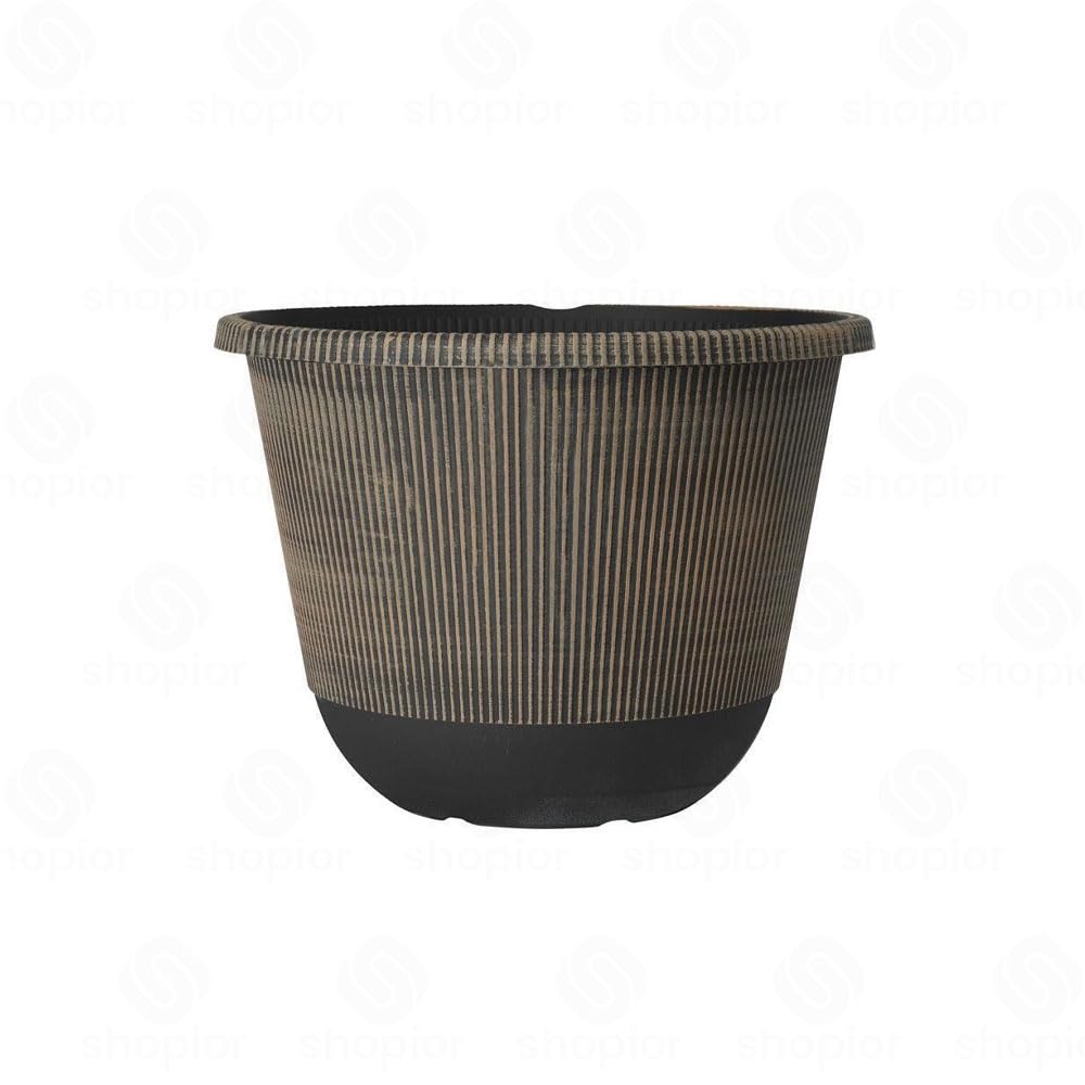 shopior Jake Faux Ribbed Planter Variety – Modern Stone Effect Plant Pots, Decorative Outdoor Indoor Flower Planters, Round, Tall, Square & Urn Garden Containers (30cm-Round-Spiced Maple-Pack 1)