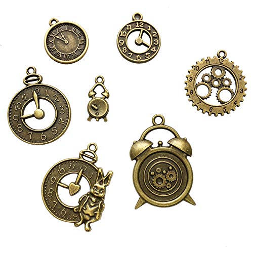 Gnognauq 100 Gram Clock Face Charm Pendant Multistyle Gears Steampunk Pendant For Diy Necklace Bracelet Jewelry Making And Crafting(Antique Bronze/Antique Silver) #TOP5