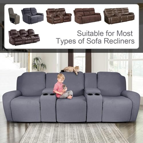 Funda de sillón reclinable elástica con consola central negra fundas sofá FBKPHSS 4