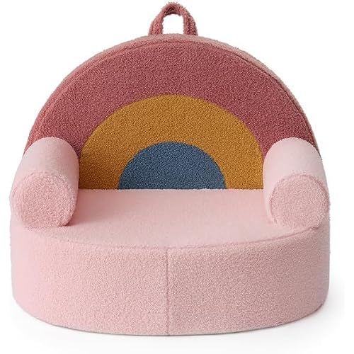 Blissful Diary Kids Chair, Soft Kids Armchair, Comfortable Kids Couch Sofa for Reading Planying, Kids Furniture for Boys and Girls Gift, Blush Pink Rainbow