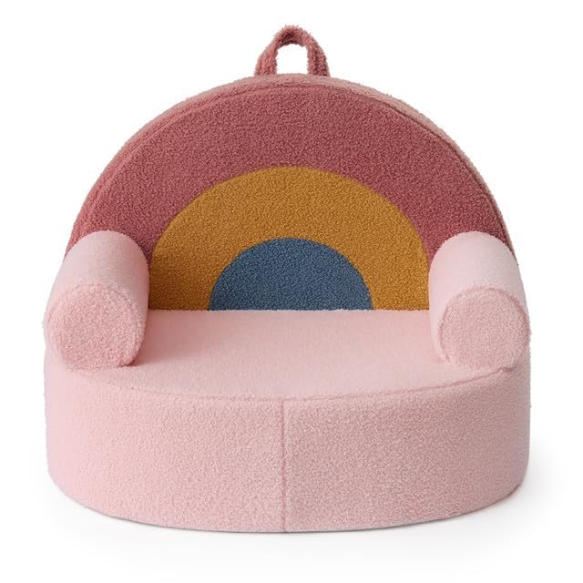 Blissful Diary Toddler Chair Comfy Foam Kids Chair with Soft Teddy Plush Toddler Reading Chair with Cute Arclet Designs- Blush Pink
