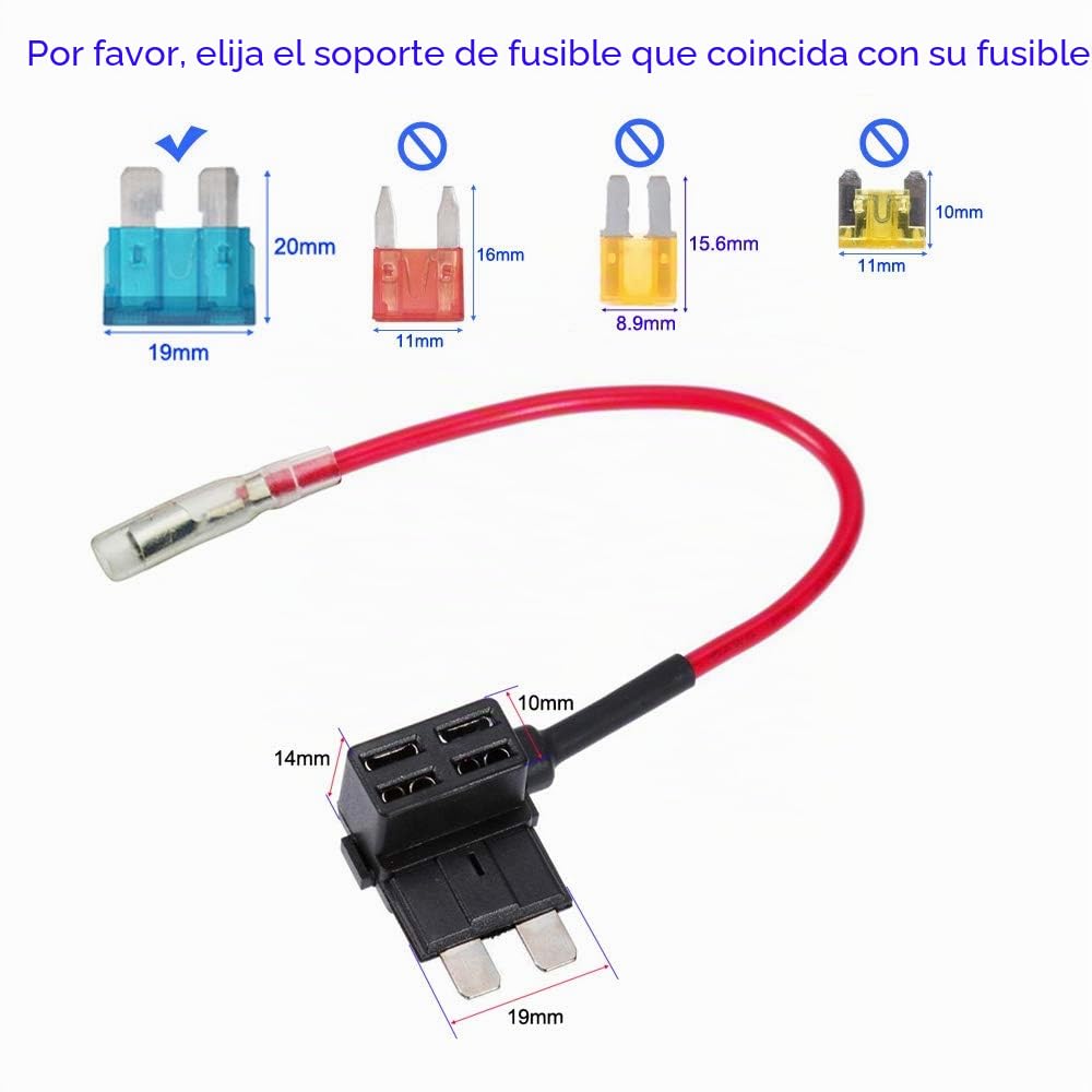 Guuzi 2pcs 12V-24V Adaptador de Fusible Estándar Add-A-Circuit ACU con Arnés de Cables,Portafusibles Mediano con 3pcs Fusibles de Repuesto(5A/10A/15A)+Conector de Terminal